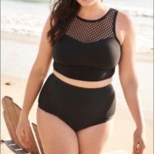 Torrid high wasted swim bottoms with mesh sides